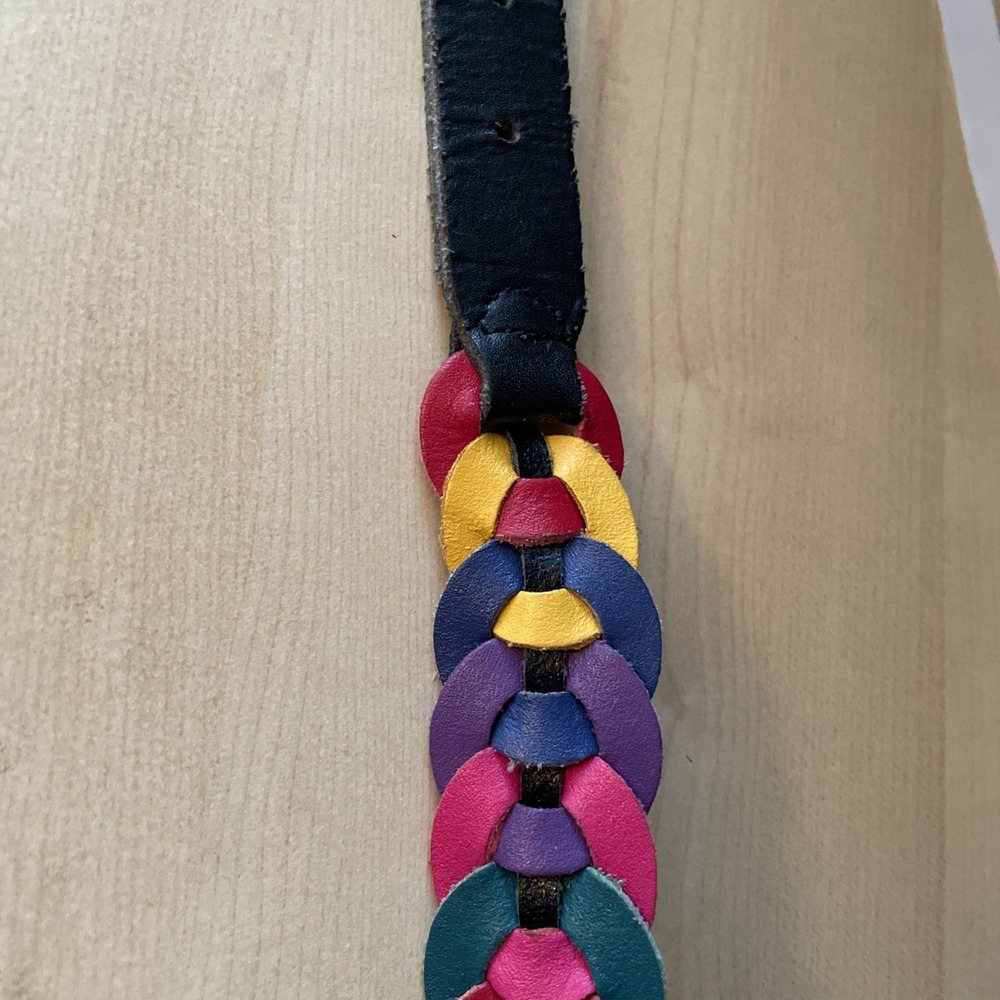 Women's Colorful Braided Leather Loop Belt 1.25 in Wide Size Large Fits 34-36 in - Picture 6 of 7